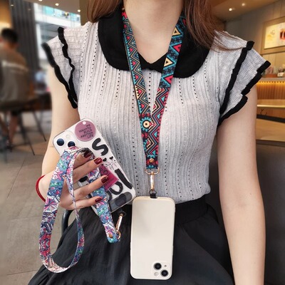 手机挂绳长款挂脖带子不勒脖创意复古民族风国潮花纹带手机壳充电
