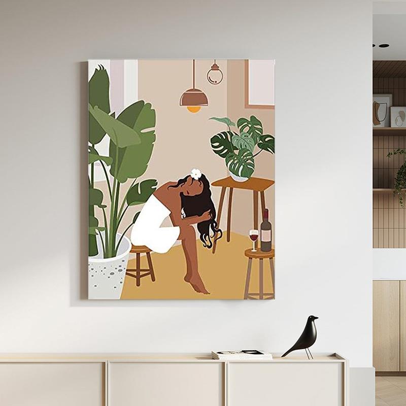 新款直销现代抽象人物无框画简约客厅装饰画高清喷绘画芯帆布挂画图片