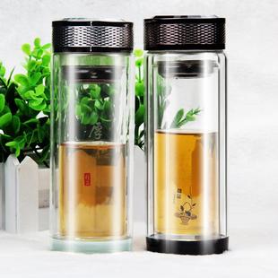 新款 印字透明加厚高硼硅玻璃杯 直销双层礼品杯定 制logo广告水杯