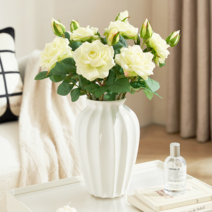 矮胖型陶瓷花瓶白色简约现代家居客厅餐桌电视柜干燥花插花摆件复