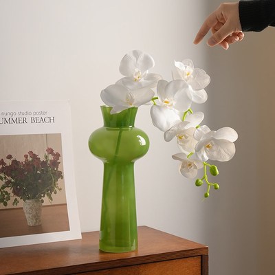 贝汉美法式中古雪柳玻璃花瓶小轻奢高级感客厅摆件绿色水培鲜花插