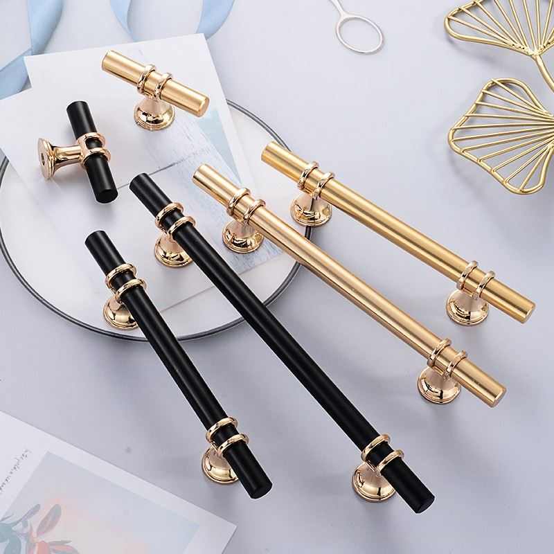 。柜门拉手现代简约实心轻奢金色橱柜衣柜门厨房门抽屉把手黑色北