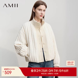 Amii【厚款款棉服外套】25冬韩版立领针织拼接厚款款保暖棉服外套