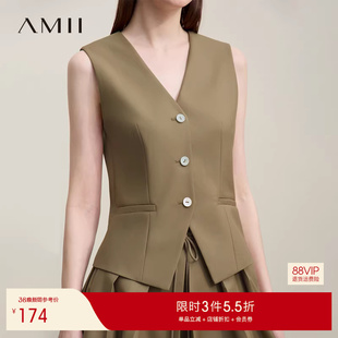 Amii2026春新款女绅士风干练气质百搭V领收腰显瘦马夹女叠搭上衣