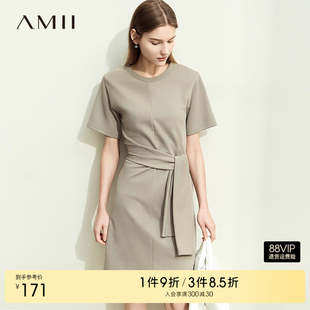 T恤短款 AMII 连衣裙圆领侧绑带时尚 有趣极简 连衣裙 2024短袖