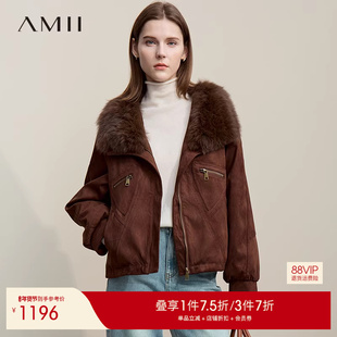 Amii【狐狸毛领】25冬轻奢狐狸毛领麂皮绒保暖夹克羽绒服外套女