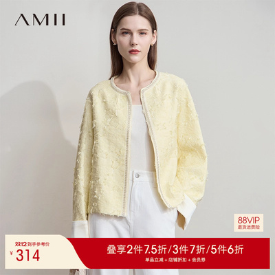 AMII【新中式】25秋复古新中式国风流苏剪刺绣外套短款直筒外套女