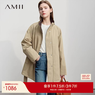 Amii【厚款羽绒服】2025冬季极简通勤风加厚保暖风衣羽绒服外套女