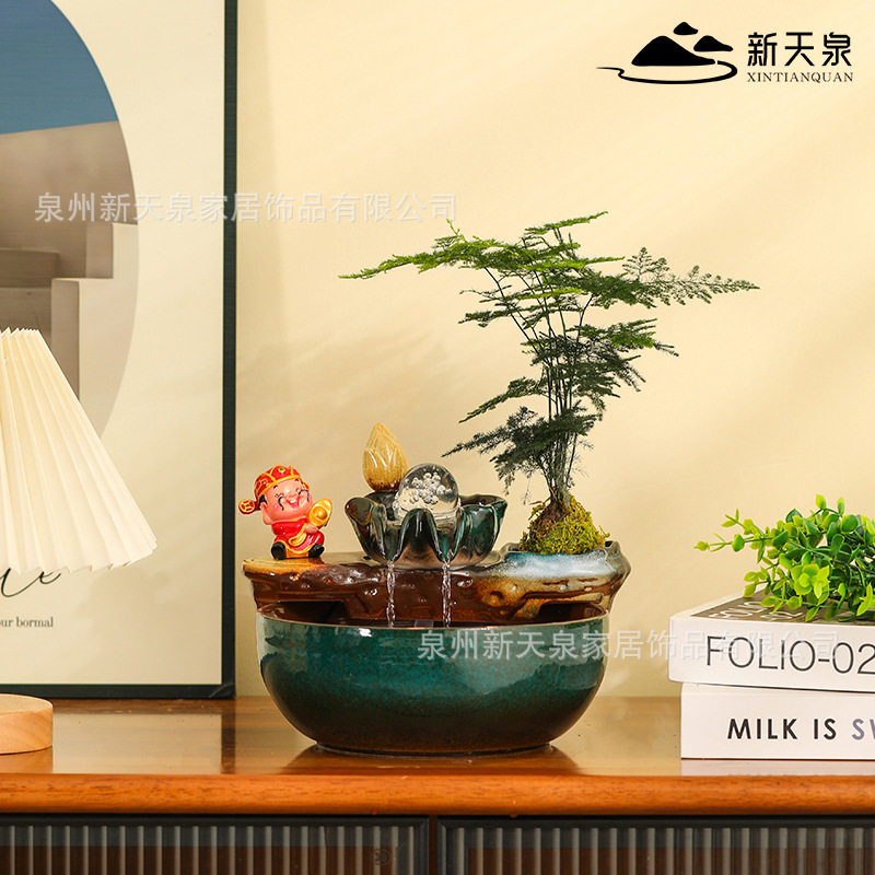 财神招财流水摆件循环水陶瓷鱼缸