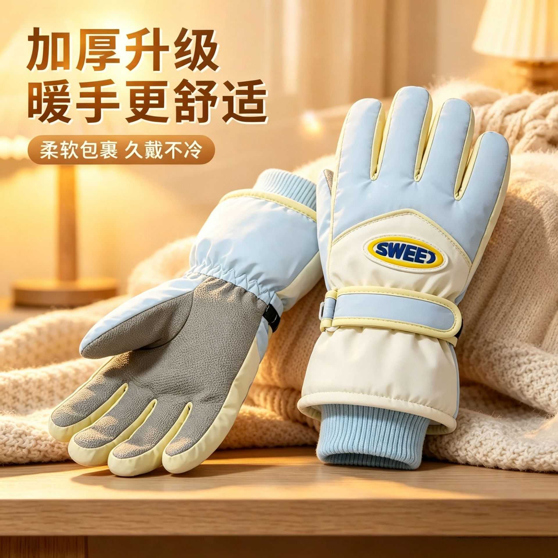 冬季手套女加绒加厚滑雪触屏防水