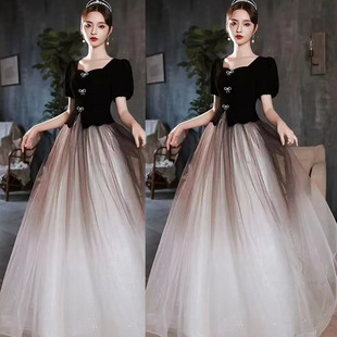 黑色晚礼服装大合唱团演出女长裙表演成人主持指挥服舞台比赛宴会