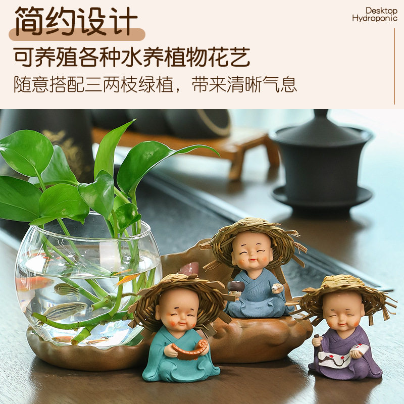 新款草帽小和尚绿萝水培花瓶