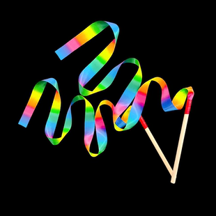 七彩丝绸带木棒艺术体操彩带儿童彩色幼儿园表演出道具跳舞飘带棒