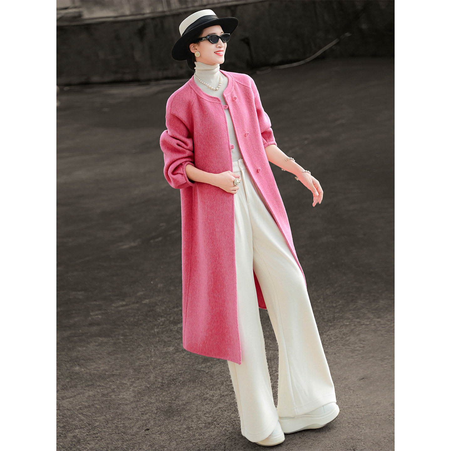 兰瑟儿2025冬季新款气质高端灯笼袖宽松含羊绒羊毛双面呢大衣外套,女装/女士精品,毛呢外套,淘宝优惠券,粉丝福利购,淘宝优惠卷