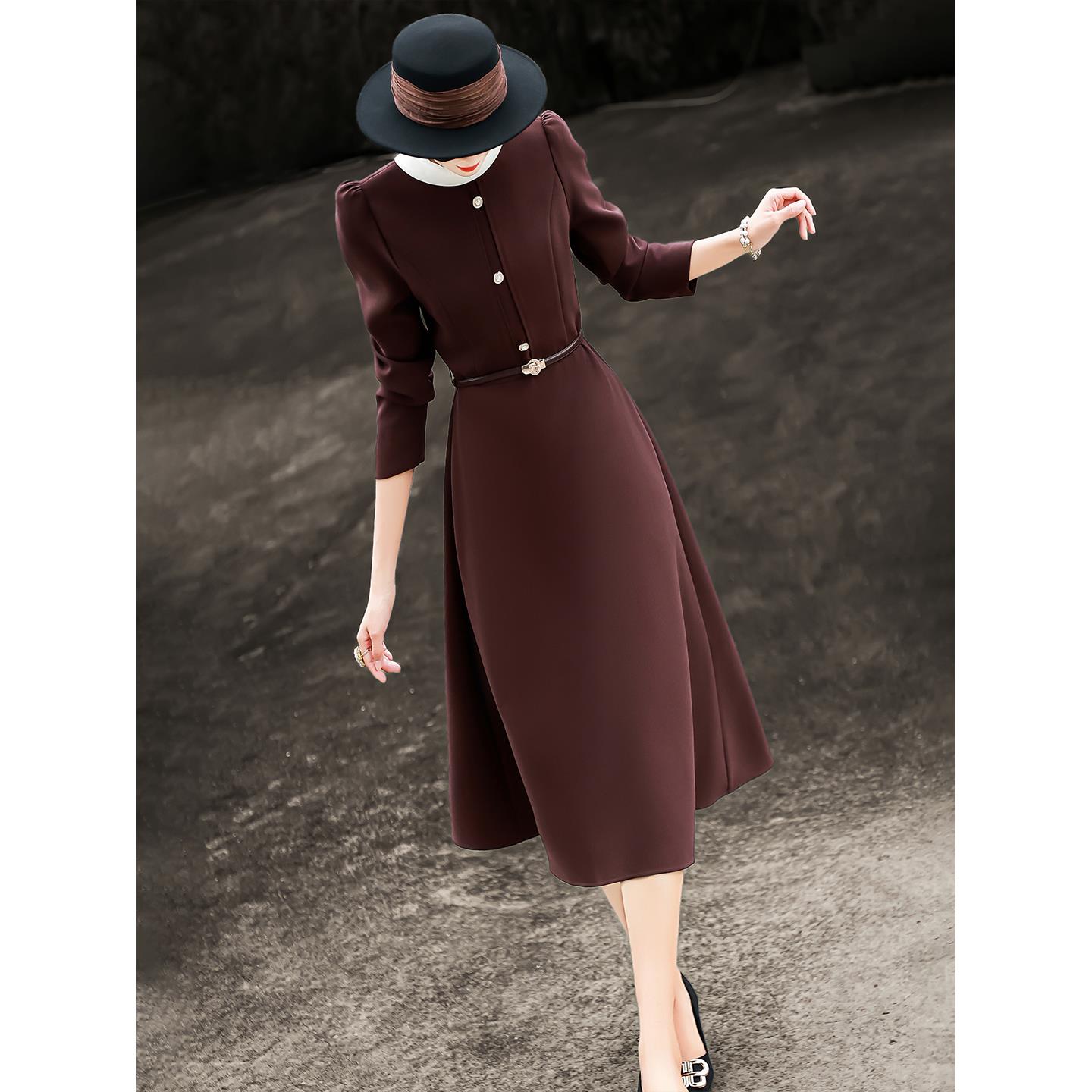 兰瑟儿2025秋冬新款气质连衣裙女