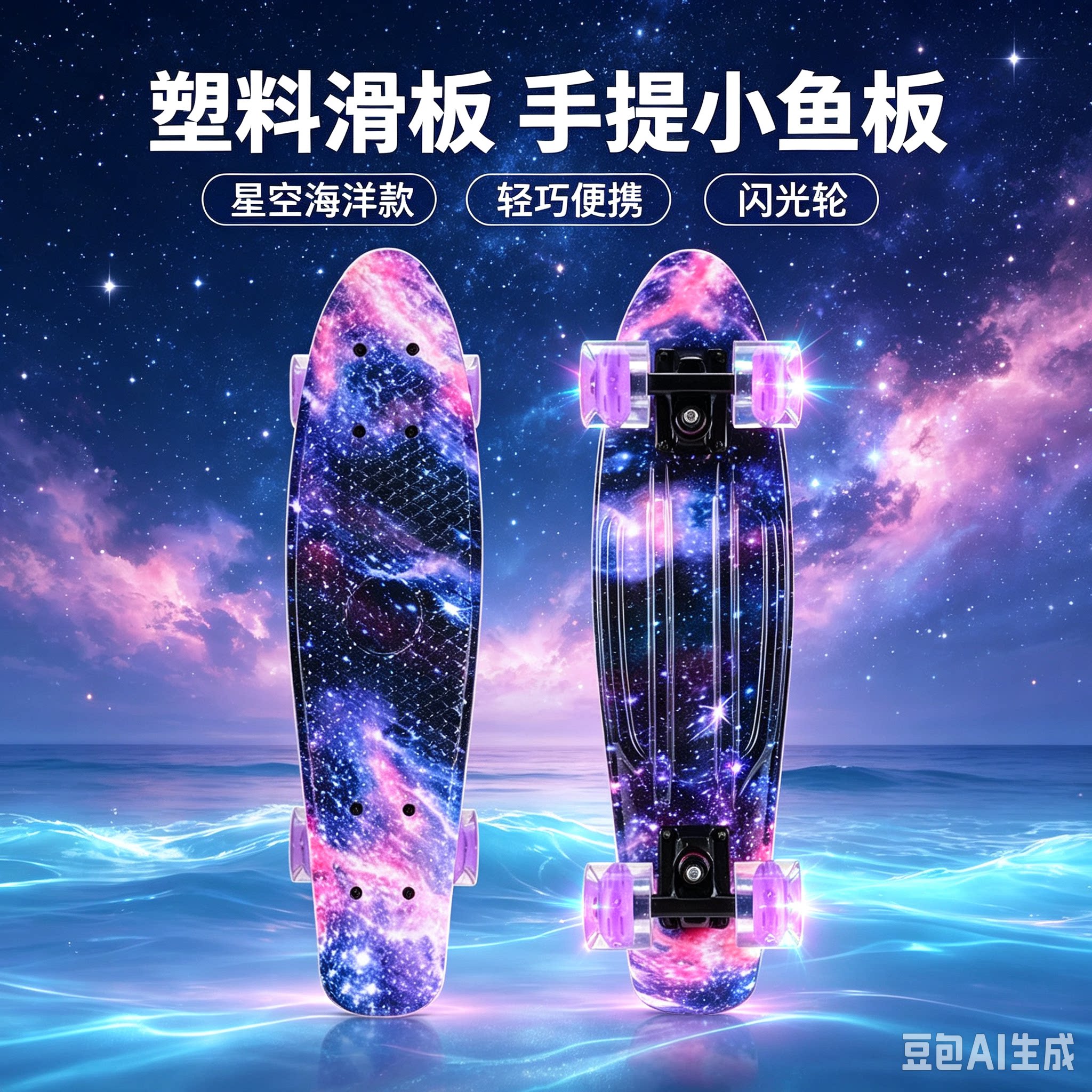 网红22寸单翘鱼型闪光星空滑板车