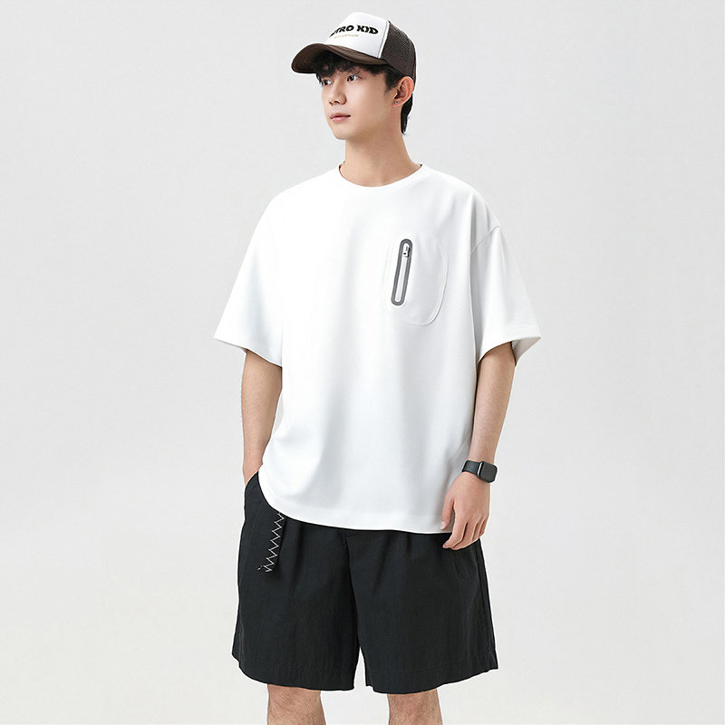 MUXXISS HEART/麦克斯桃心凉感t恤男款夏季宽松压胶拉链口袋衣服图片