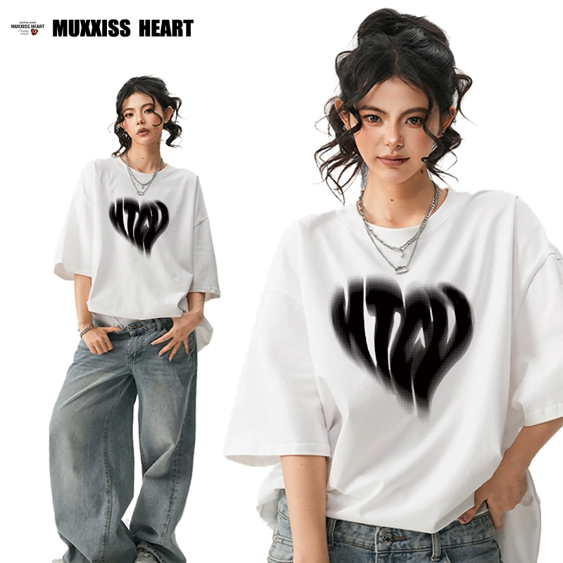 MUXXISS HEART/麦克斯桃心官网宽松运动潮流上衣夏2025新款t恤