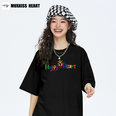 MUXXISS HEART/麦克斯桃心2025新款休闲简约宽松短袖百搭时尚