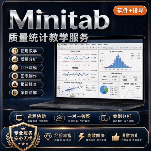 Minitab质量统计回归控制图DOE分析报错教学远程指导