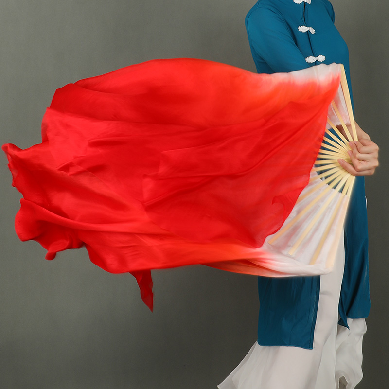 极速流年渐变g色大红真丝秧歌扇古典舞跳舞扇加长绸扇考级表演扇