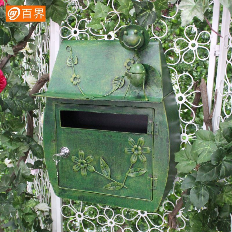 极速销百界欧式别墅信箱田园复古挂D墙带锁信报箱邮筒学校防水室