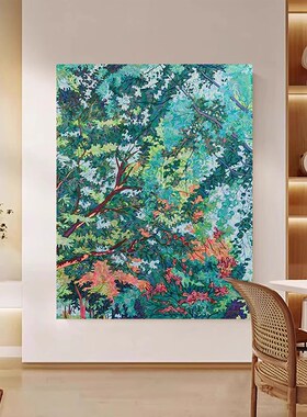 新品绿树成荫小众艺术装r饰画抽象竹子客厅卧室沙发背景有框画玄