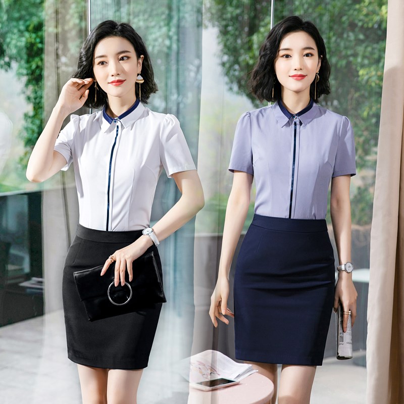 极速夏季短袖薄款白衬衫女职业装衬衣E修身OL韩版上衣女半袖工装