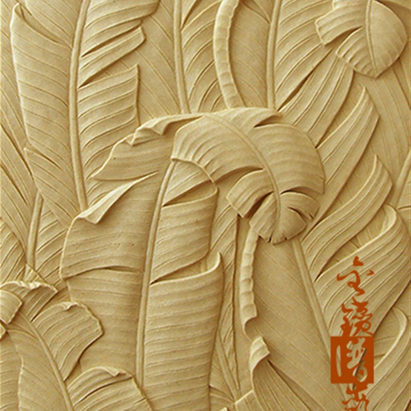 极速砂岩浮雕蕉i叶壁饰植物浮雕装饰背景墙壁画室内外壁画砂岩画图片