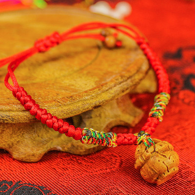 极速桃核牦牛骨i宝宝新生幼儿童红绳手链脚链婴幼儿五彩绳随身桃