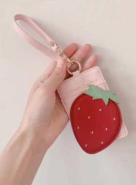 可爱创意卡通草莓刺绣重工卡包手提短款卡套小包女生手作卡包