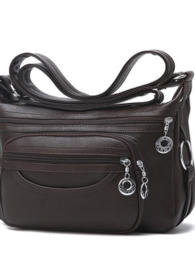 软皮单肩包新款中年妈妈包休闲斜挎中老年妇女包Ladies handbag