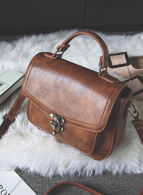 2024新款小方包复古风手提包PU皮复古锁扣流行女包简约女款小包包