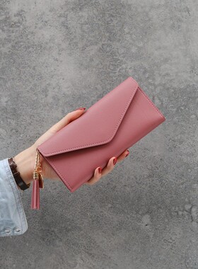 2025clutch bag长款手拿潮流吊坠简约时尚多功能荔枝纹女式钱包