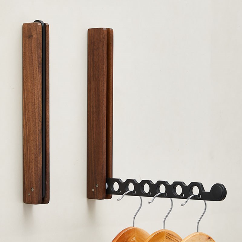 胡桃木折叠晾衣架隐形飘窗阳台壁挂晾衣杆家用晒衣神器室内挂衣架