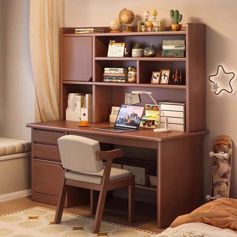 实木生态板台式电脑桌家用多功能现代简约学生卧室书桌书架一体桌