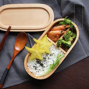 日式新品简约便携木制便当盒杉木整木简约微波炉圆形便餐盒