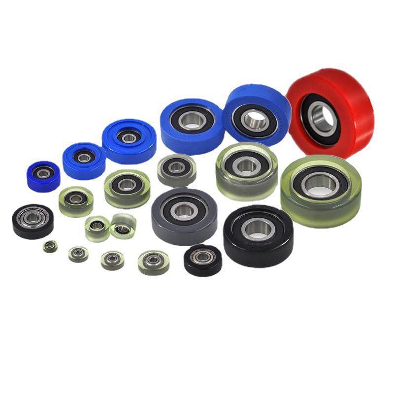 厂家销售608包胶轴承聚氨酯滑轮静音626软胶PU橡胶轮压线轮耐磨滑