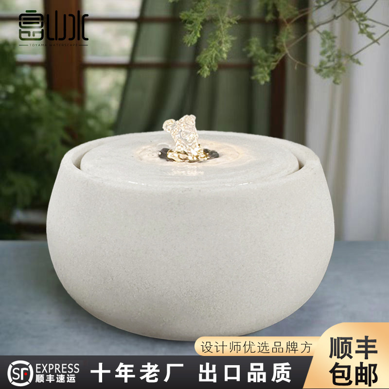 现代家居办公装饰会所简约循环聚宝盆桌面摆件流水喷泉水景钵小品