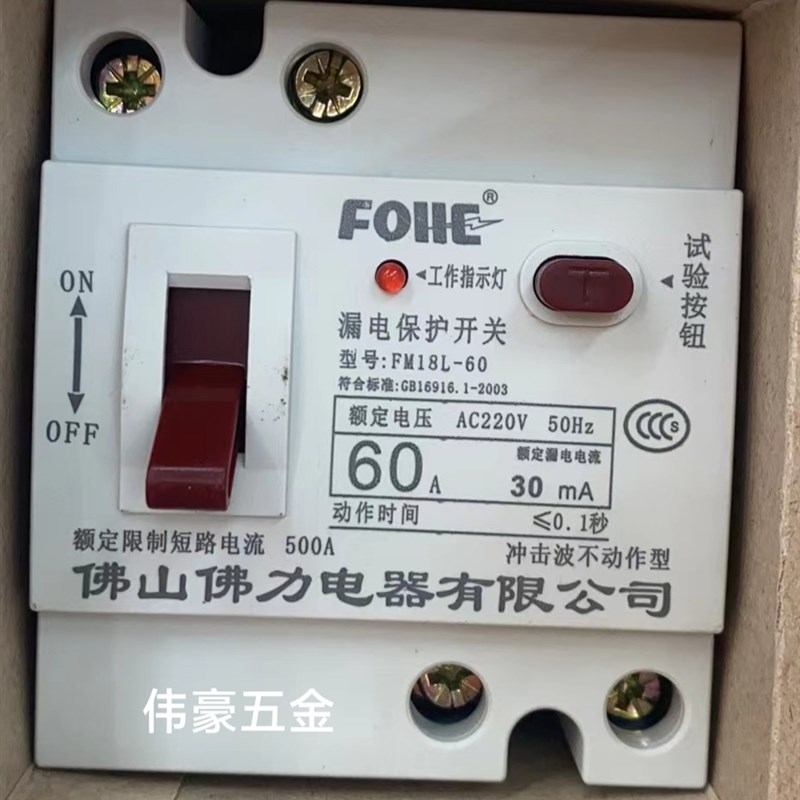 佛山佛力家用两项总开关漏电保护器断路器FM18L-60 32A 40A FM18L