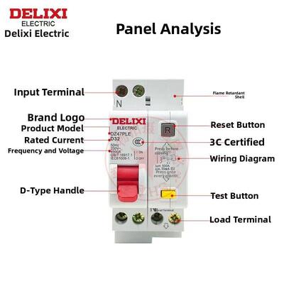 德力西Dz47Ple系列D型1P+N双进双出漏电保护断路器2个位置36mm
