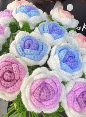 极速1Pc Hand Knitting sRose Tulip Artificial Flower Bouquet