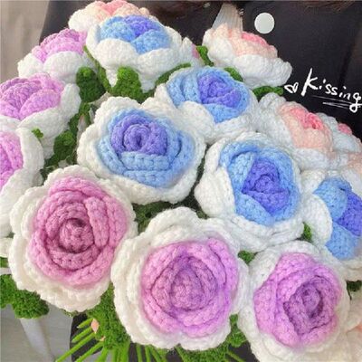 极速1Pc Hand Knitting sRose Tulip Artificial Flower Bouquet