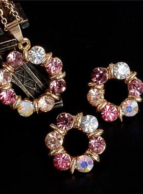 极速Hesiod 2 pcs/Set Goltd Color Sweet Pink Round Circle Sha