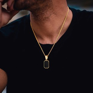 Mens Color Geometric Square Blac 极速Stylidsh Necklaces Gold