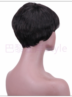 极速Pixie Cut Wigs Short Human HairG Wigs With Neat Bangs假