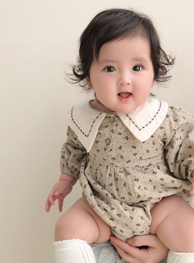 极速inas23春秋韩版婴儿洋气碎花长袖连体哈衣宝宝灯芯绒包屁三角
