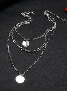 极速Jewelry geometric round metal pendIant necklace tend exa