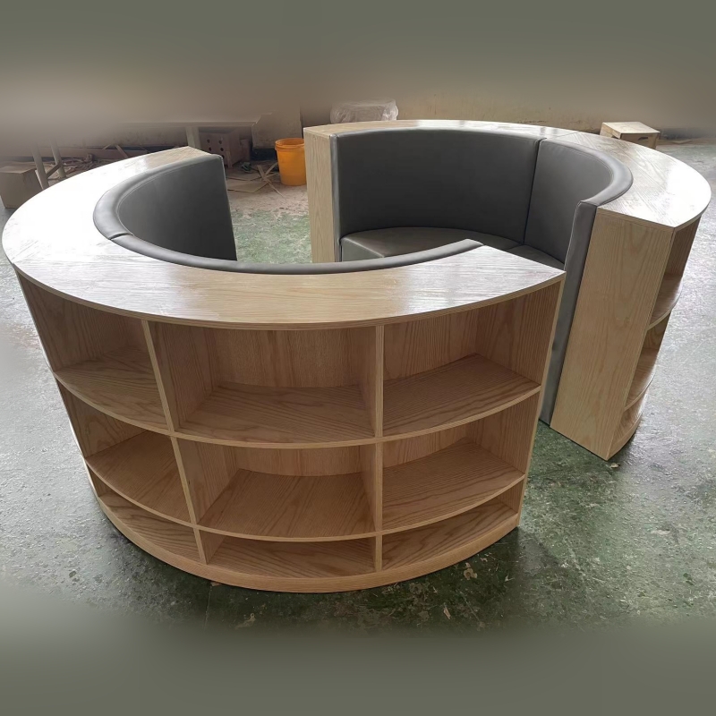 极速半圆形弧形沙发组合多t层实木落地书柜矮柜后置边柜书架储物