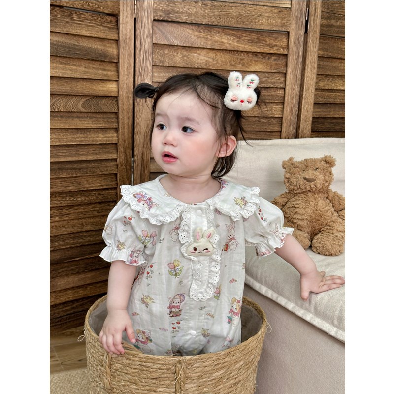 极速婴儿夏装小i兔连体衣0-2岁夏季童装女婴超萌短袖包屁爬服外出